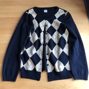 JCrew Wool/Cashmere Blend Cardigan - Navy/Tan/Gold